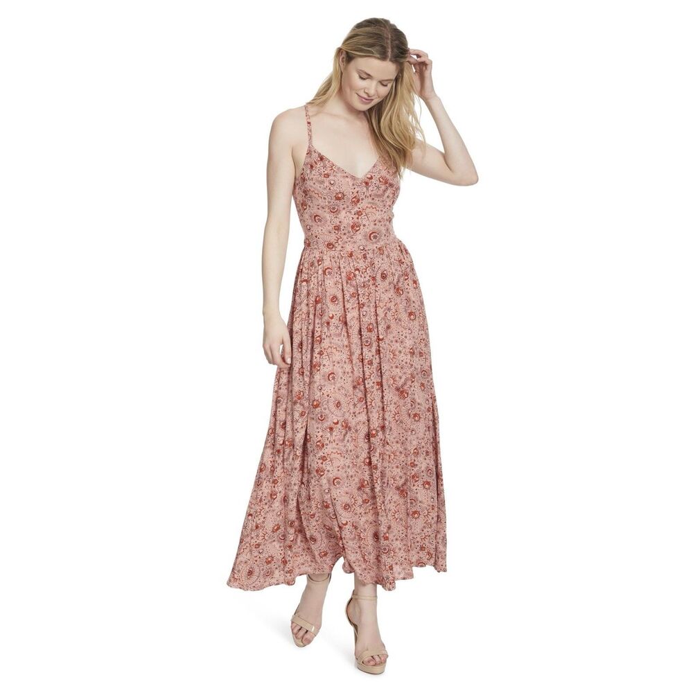 Jessica Simpson XS NWT Maxi Dres Celestial Dreams Coral Clia - Picture 2 of 7